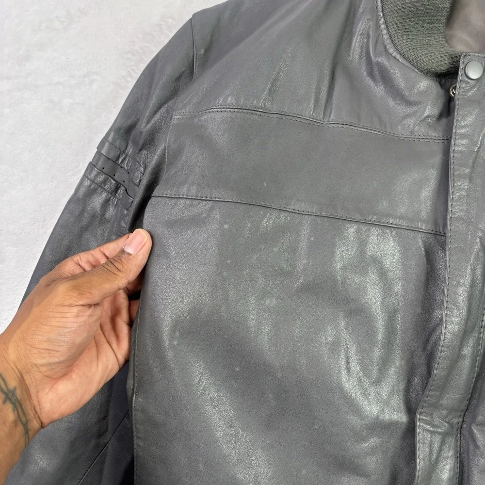 VTG 80s Team Toyota Grey Full Zip Long Sleeve Leather Jacket Motorcycle SZ Small